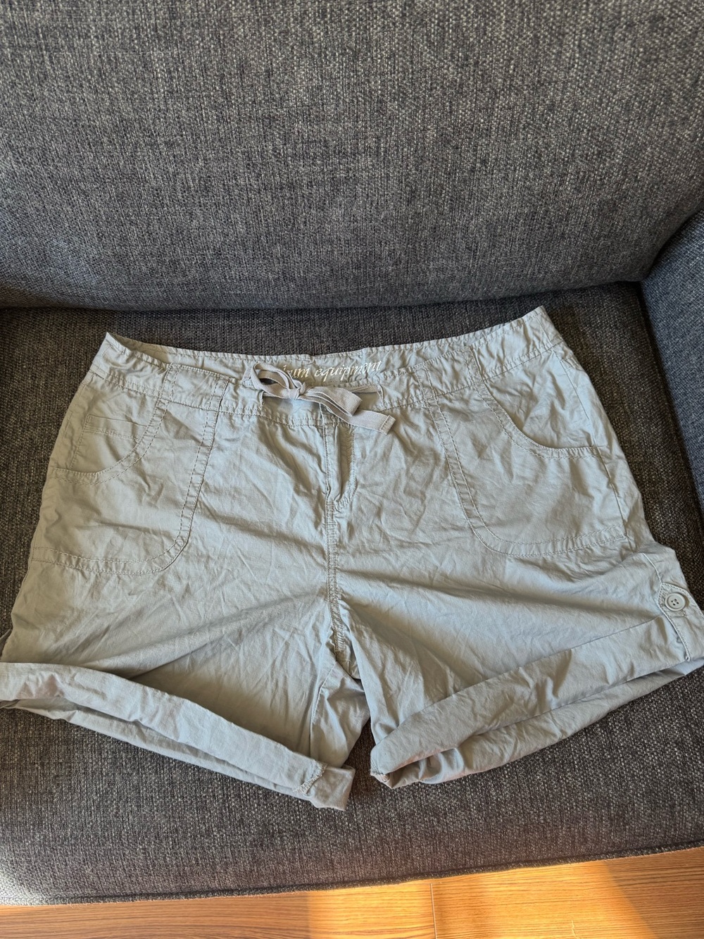 Y2K B.U.M. Equipment Cotton Light Khaki Draw Tie Roll Cuff Shorts